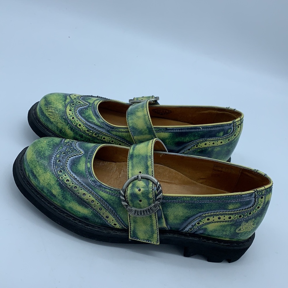 John Fluevog Acid Green Mary Jane Shoes Size 11 - Picture 3 of 13
